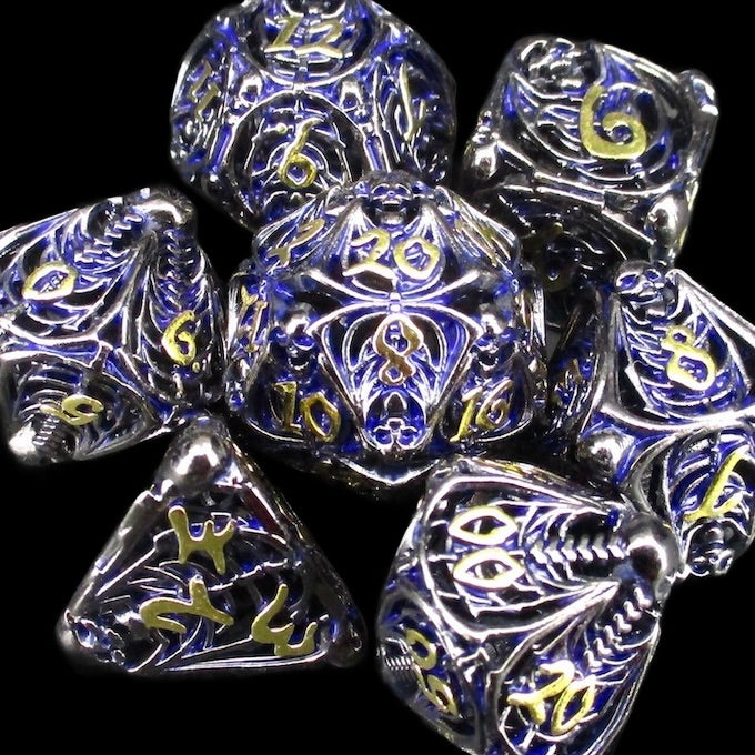 TDSO Metal Hollow Skeleton Black Nickel & Blue Dice