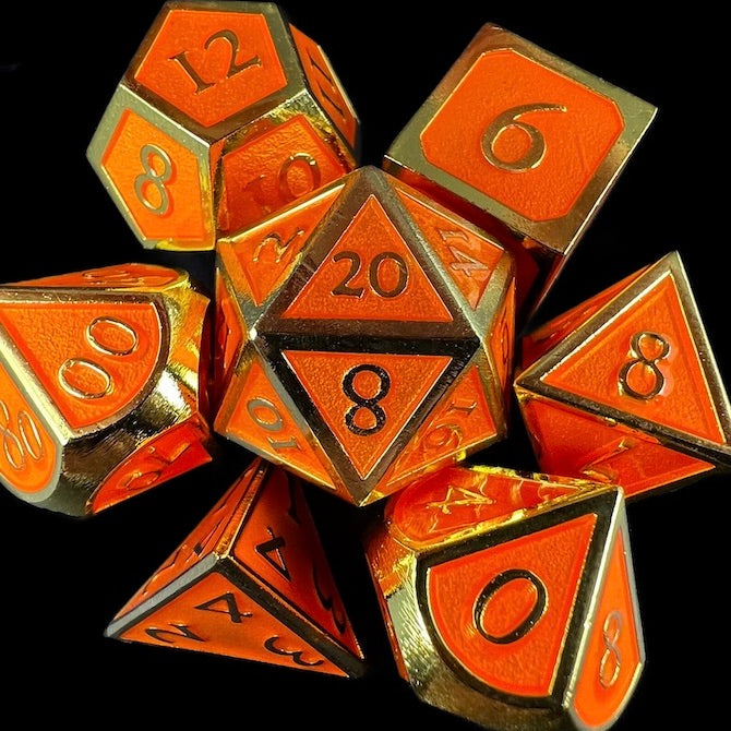 TDSO Metal Script Gold & Orange Dice