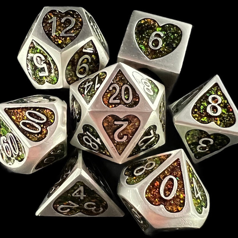 TDSO Metal Silver Heart & Iridescent Mica Dice