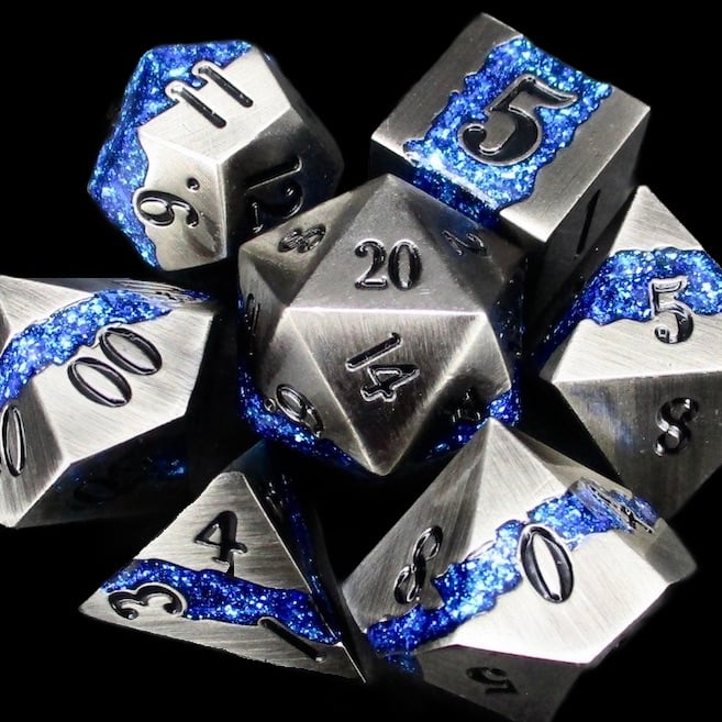 TDSO Metal Strata Antique Silver & Blue Mica Dice