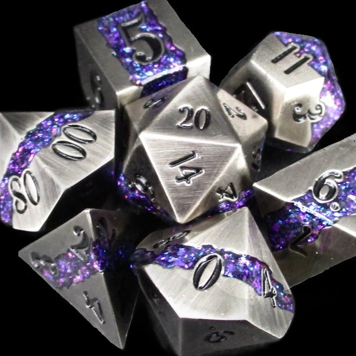 TDSO Metal Strata Antique Silver & Amethyst Mica Dice