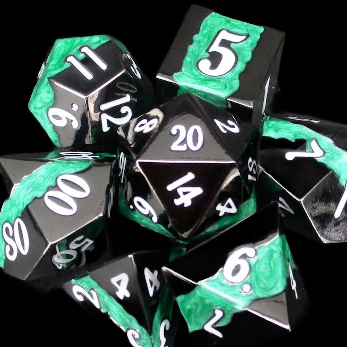 TDSO Metal Black Nickel & Green Strata Dice