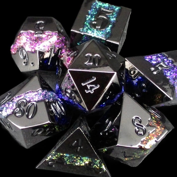 TDSO Metal Strata Black Nickel & Rainbow Mica Dice