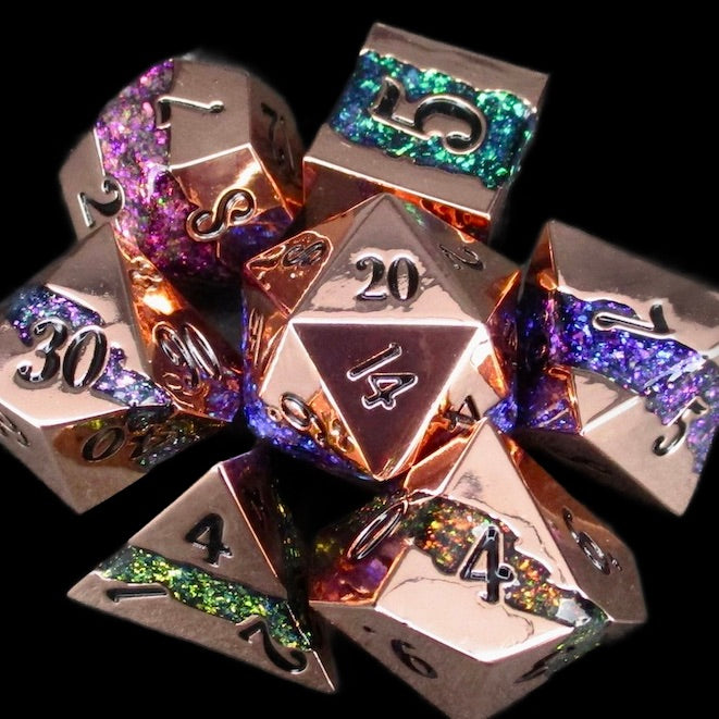TDSO Metal Strata Polished Copper & Rainbow Mica Dice