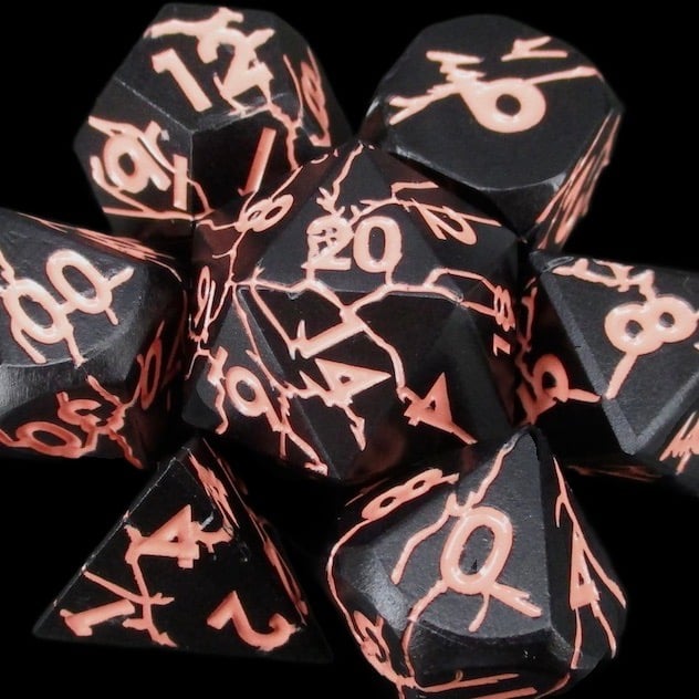 *TDSO Metal 'Thor' Lightning Matte Black & Pink Dice