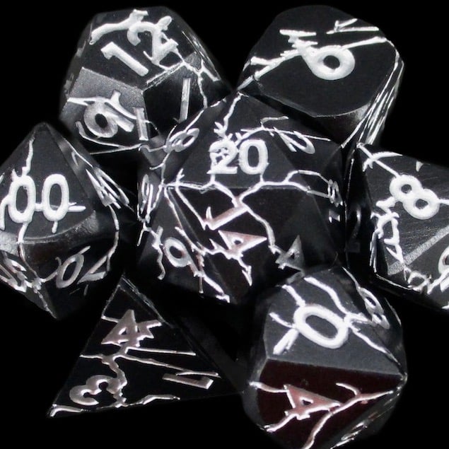 *TDSO Metal 'Thor' Lightning Matte Black & Silver Dice