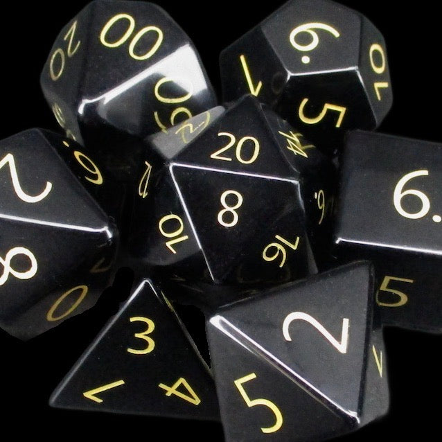 TDSO Gemstone Obsidian Black & Gold Dice