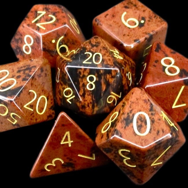 TDSO Gemstone Obsidian Mahogany & Gold Dice