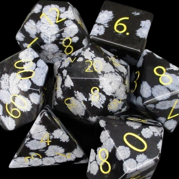 TDSO Gemstone Obsidian Snow & Gold Dice