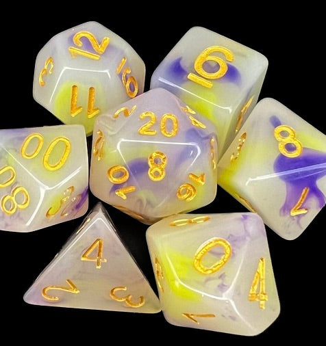 TDSO Opalescence Yellow & Purple Dice