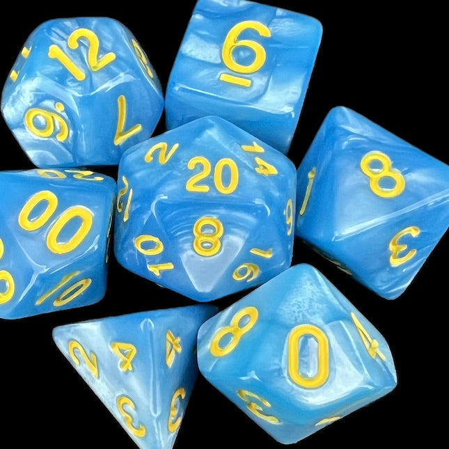 TDSO Pearl Light Blue & Yellow Dice