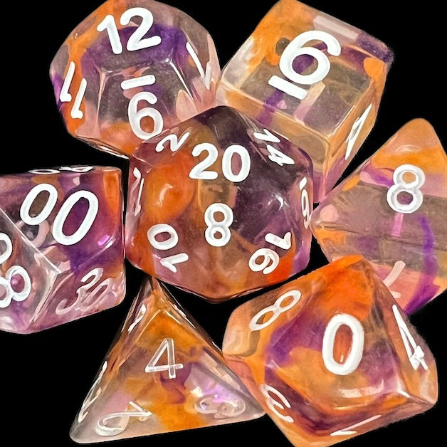 TDSO Pearl Swirl Purple & Orange Dice