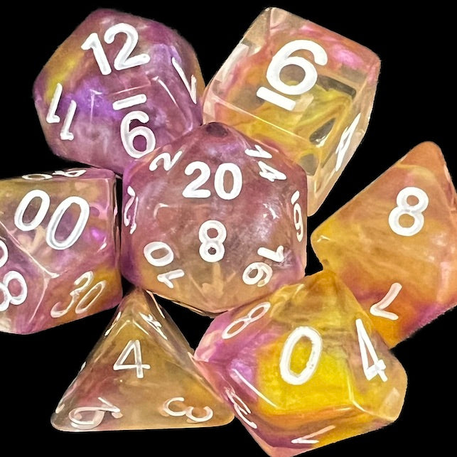 TDSO Pearl Swirl Purple & Yellow Dice