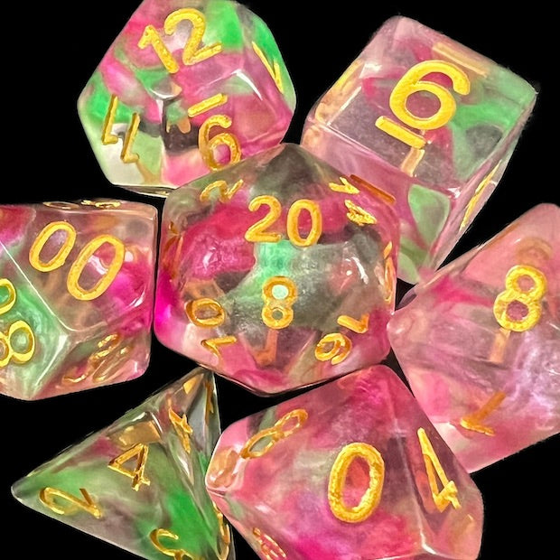 TDSO Pearl Swirl Rose & Green Dice