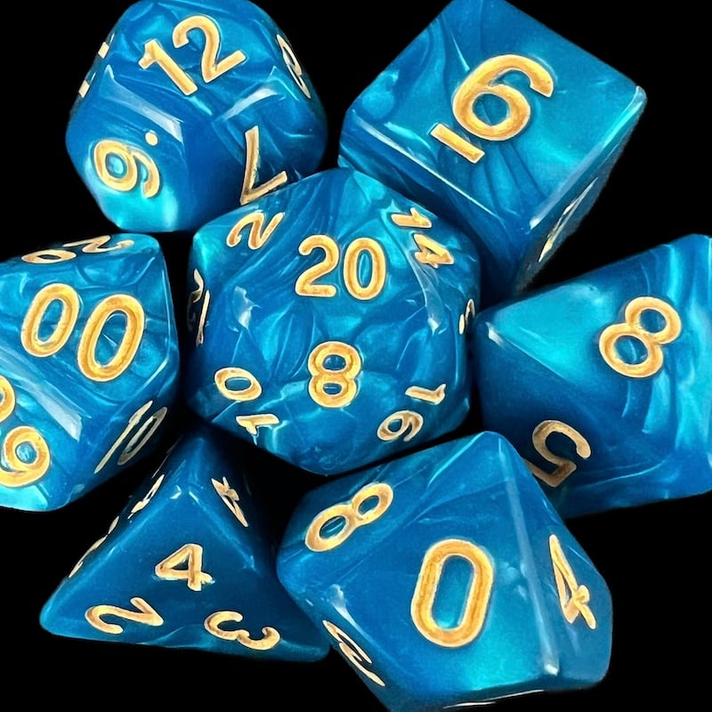 TDSO Pearl Teal & Gold Dice
