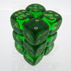 Koplow Glow in the Dark Spot Translucent Green 12 x D6 Dice Set