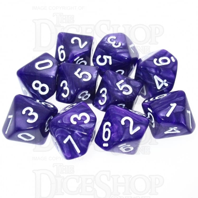 TDSO Pearl Purple & White 10 x D10 Dice Set