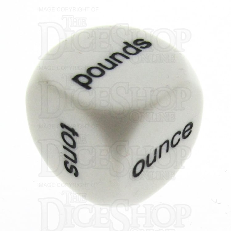 Koplow Opaque White Language - Weights Pounds Ounce Tons D6 Dice
