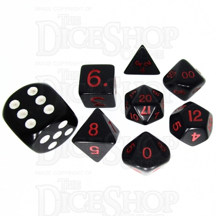 Koplow Opaque Black & Red MINI 10mm 7 Dice Polyset