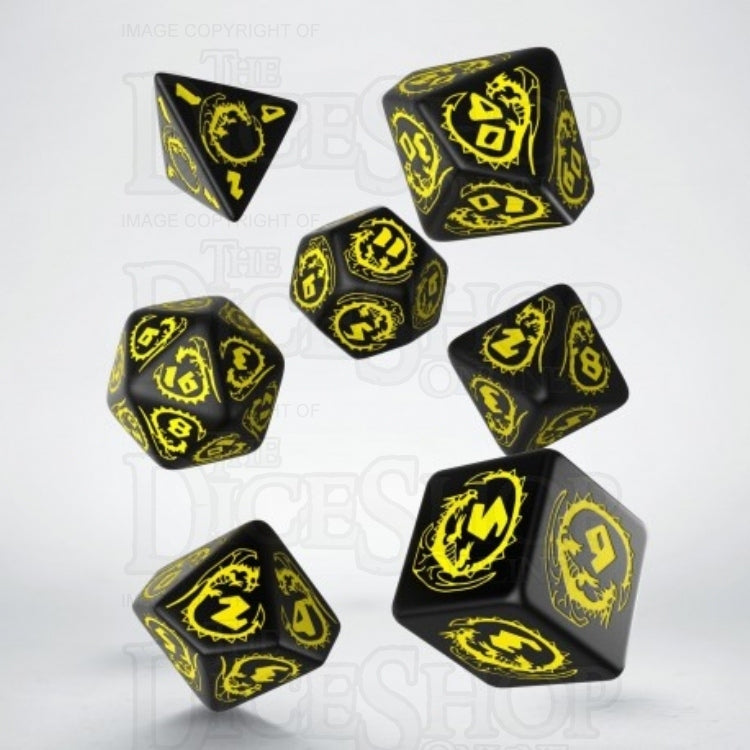 Q Workshop Dragon Black & Yellow 7 Dice Polyset