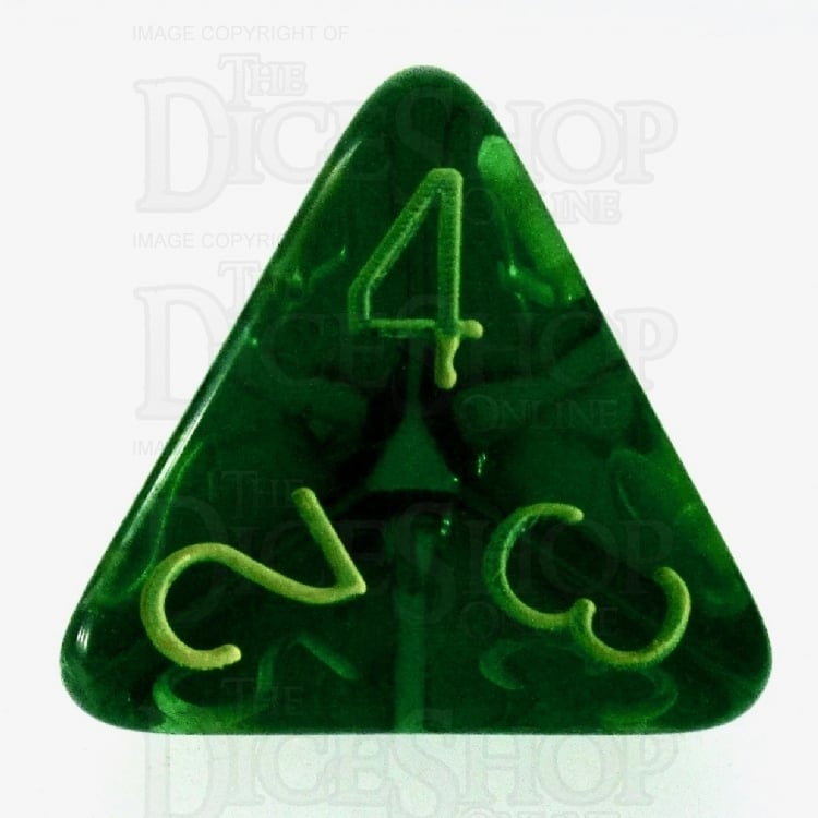 HALF PRICE CLEARANCE Role 4 Initiative Translucent Green & Gold D4 Dice