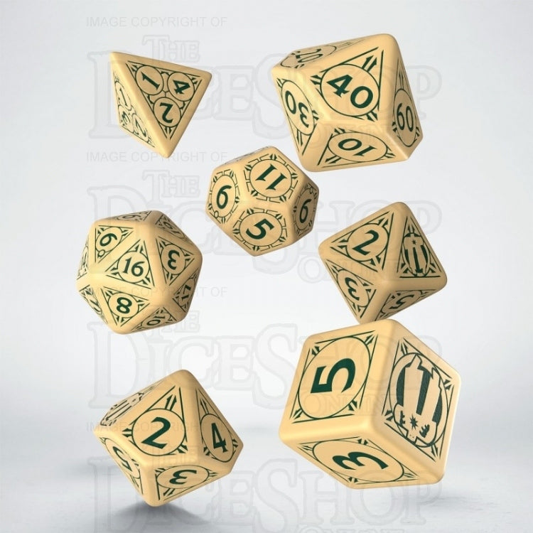Q Workshop Pathfinder PLAYTEST Ivory & Green 7 Dice Polyset