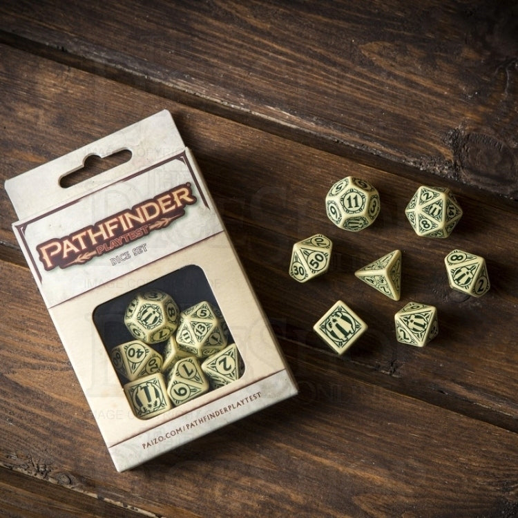 Q Workshop Pathfinder PLAYTEST Ivory & Green 7 Dice Polyset