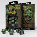Q Workshop Celtic 3D Opaque Black &amp; Green 7 Dice Polyset