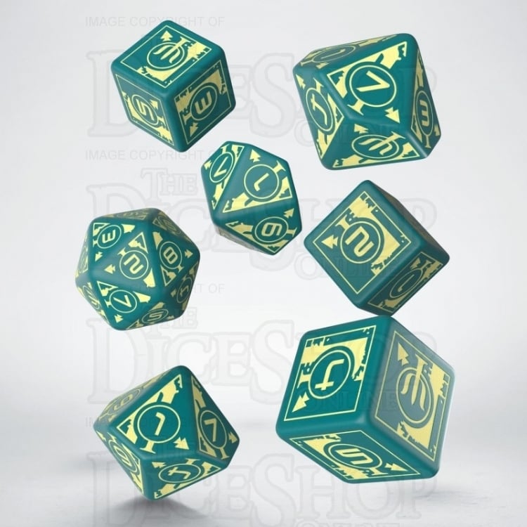 Q Workshop Polaris Opaque Turquoise & Light Yellow Dice Set