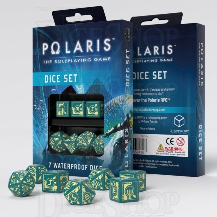 Q Workshop Polaris Opaque Turquoise & Light Yellow Dice Set