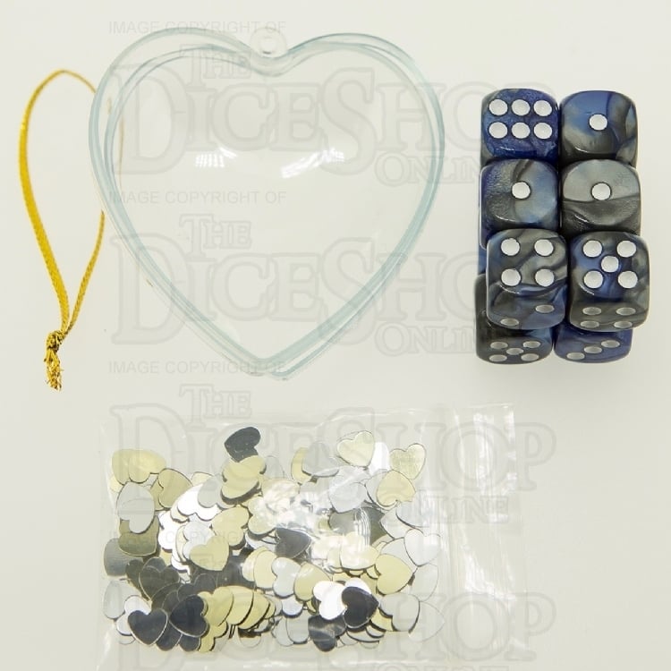 TDSO Valentines Day Heart Bauble - Duel Blue & Steel 12 x D6 Dice Set