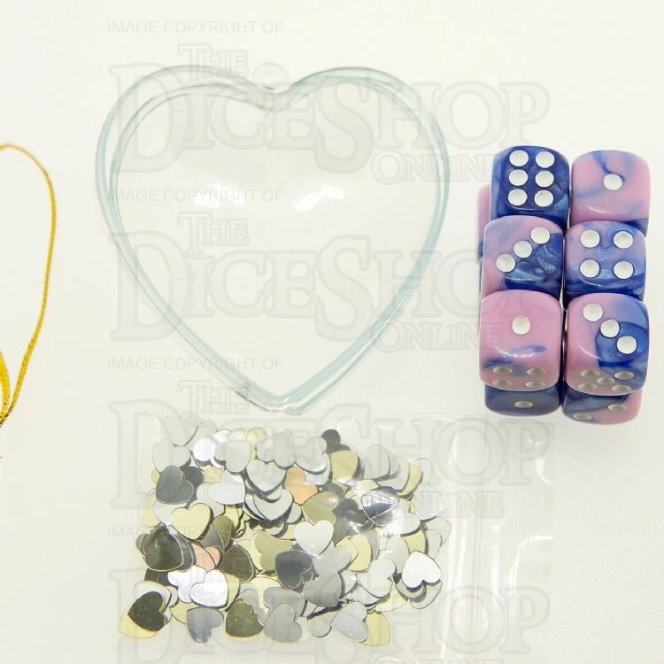 TDSO Valentines Day Heart Bauble - Duel Blue & Pink 12 x D6 Dice Set