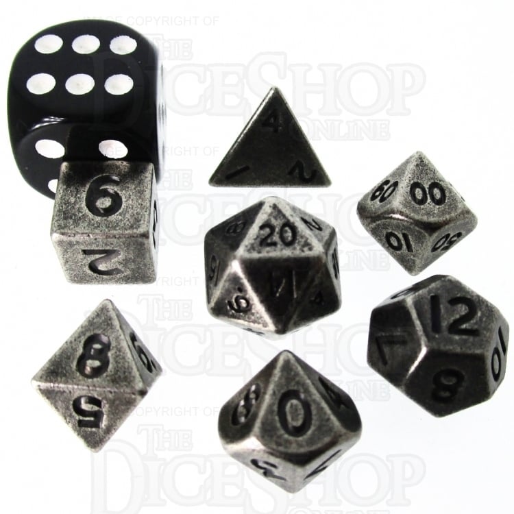 TDSO Metal Antique Silver MINI 10mm 7 Dice Polyset
