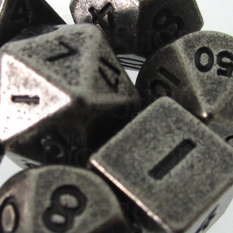 TDSO Metal Antique Silver MINI 10mm 7 Dice Polyset