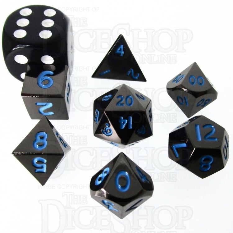 TDSO Metal Black Nickel & Blue MINI 10mm 7 Dice Polyset