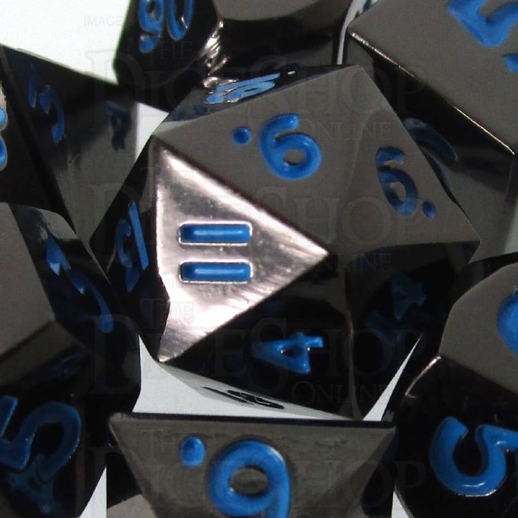 TDSO Metal Black Nickel & Blue MINI 10mm 7 Dice Polyset