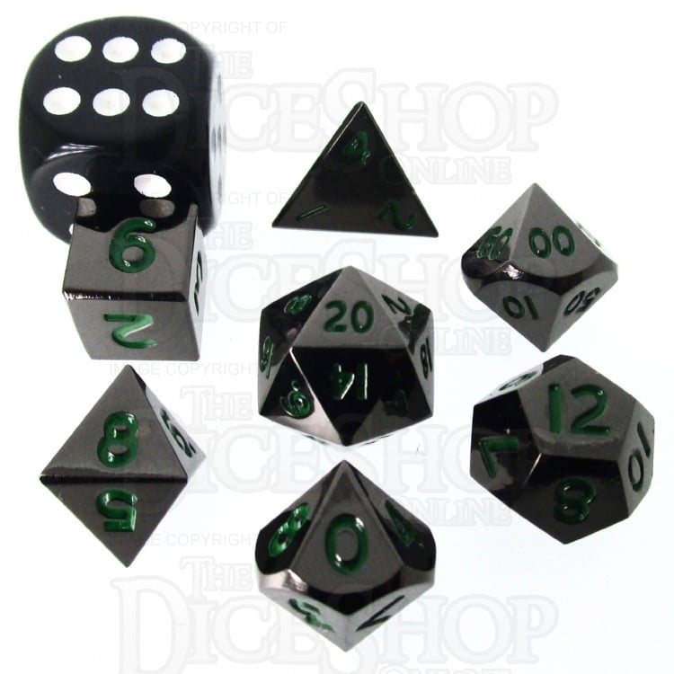 TDSO Metal Black Nickel & Green MINI 10mm 7 Dice Polyset
