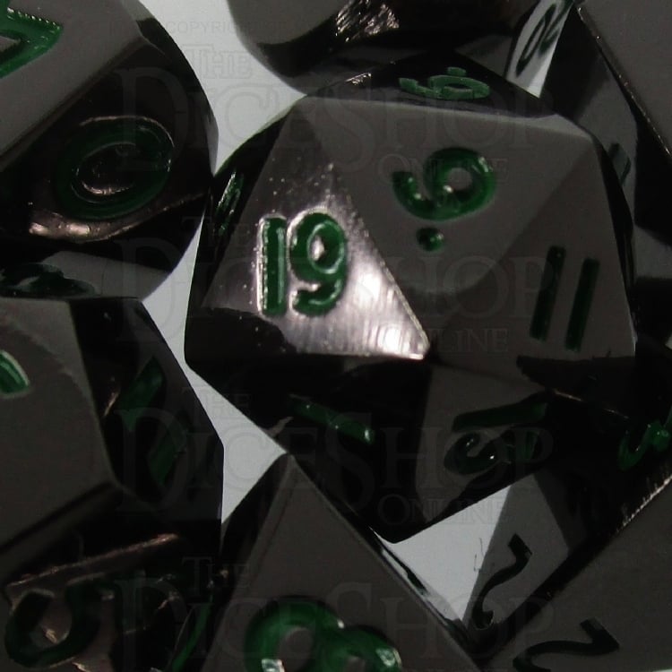 TDSO Metal Black Nickel & Green MINI 10mm 7 Dice Polyset