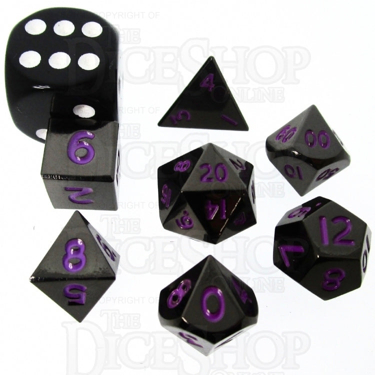 TDSO Metal Black Nickel & Purple MINI 10mm 7 Dice Polyset