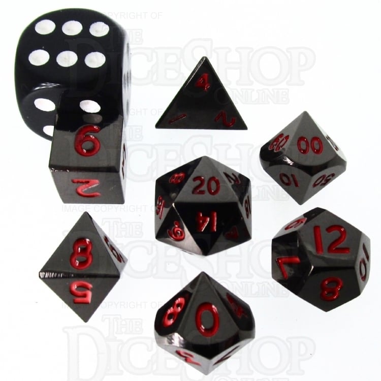 TDSO Metal Black Nickel & Red MINI 10mm 7 Dice Polyset