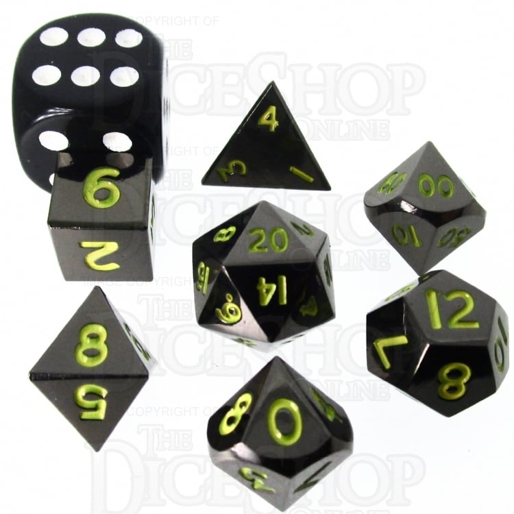 TDSO Metal Black Nickel & Yellow MINI 10mm 7 Dice Polyset