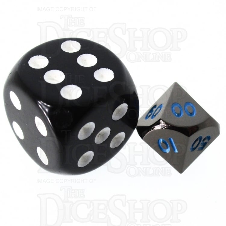 TDSO Metal Black Nickel & Blue MINI 10mm Percentile Dice