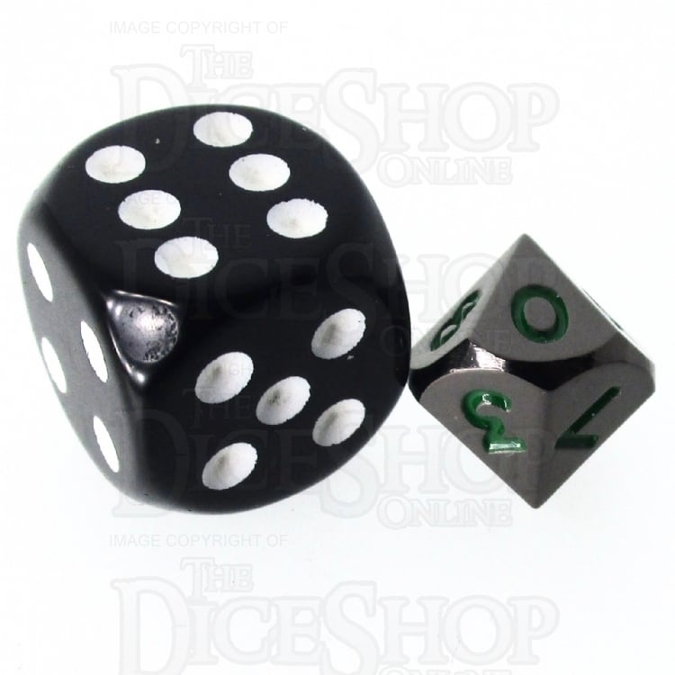 TDSO Metal Black Nickel & Green MINI 10mm D10 Dice