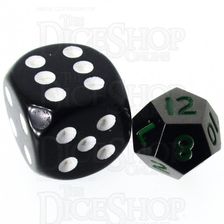 TDSO Metal Black Nickel & Green MINI 10mm D12 Dice