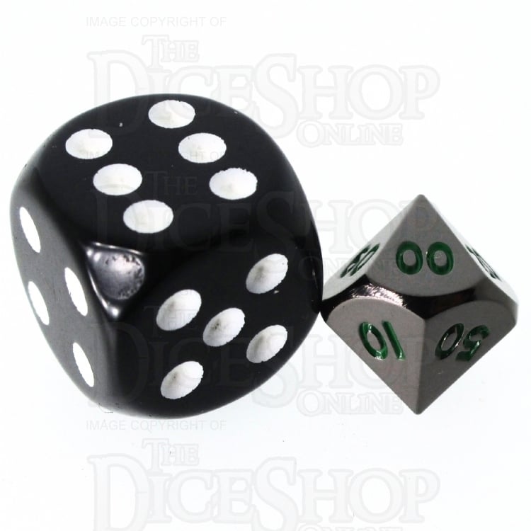 TDSO Metal Black Nickel & Green MINI 10mm Percentile Dice