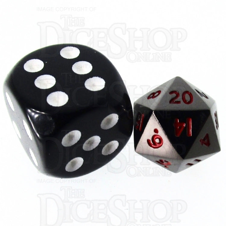TDSO Metal Black Nickel & Red MINI 10mm D20 Dice