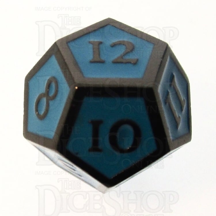 TDSO Metal Script Black Nickel & Blue D12 Dice