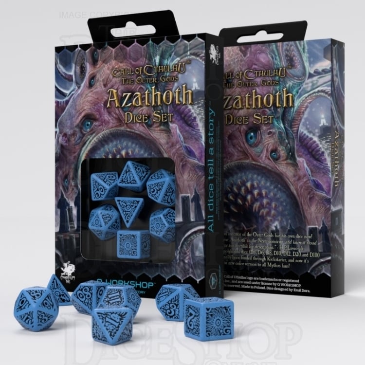 Q Workshop Cthulhu The Outer Gods Azathoth Blue & Black 7 Dice Polyset