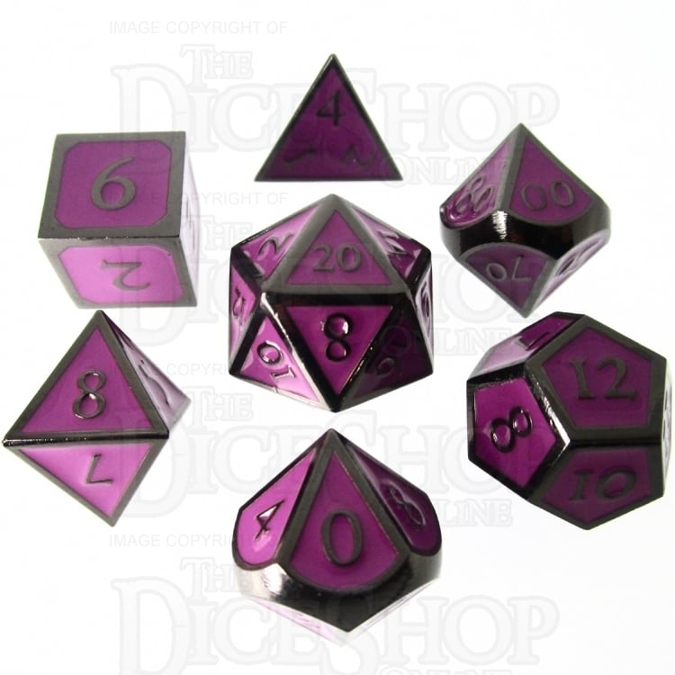 TDSO Metal Script Black Nickel & Purple 7 Dice Polyset