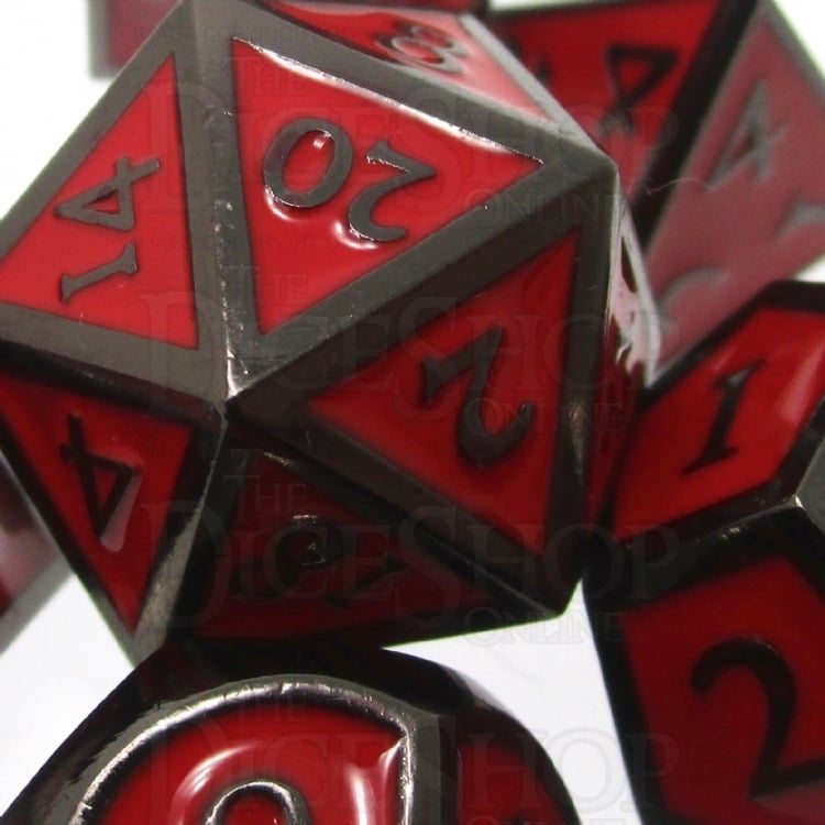 TDSO Metal Script Black Nickel & Red 7 Dice Polyset